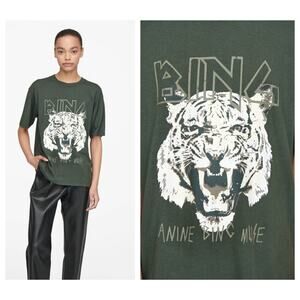 NWT ANINE BING Tiger Tee In Forest Green Size XS